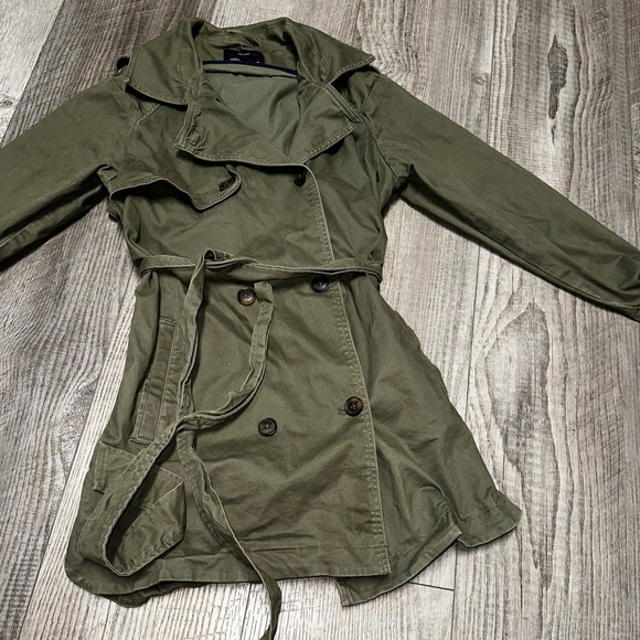 Lucky Brand Military Trench Coat Olive green drab double breasted jacket M - Picture 6 of 14